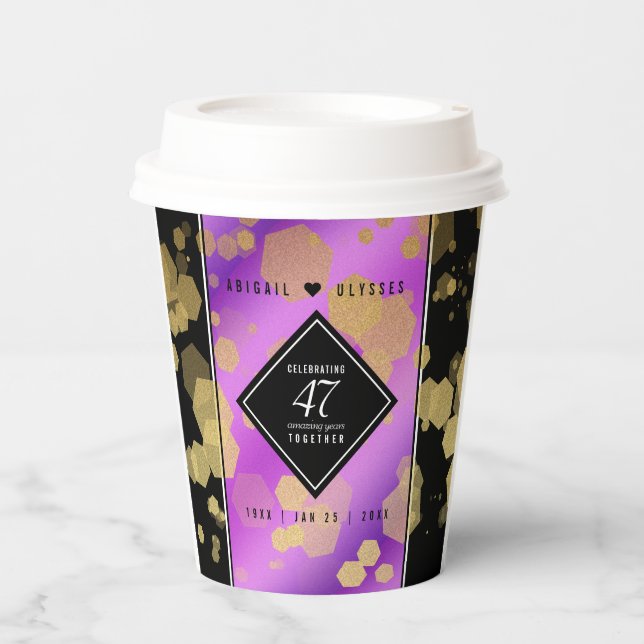Elegant 47th Amethyst Wedding Anniversary Paper Cups (Front)