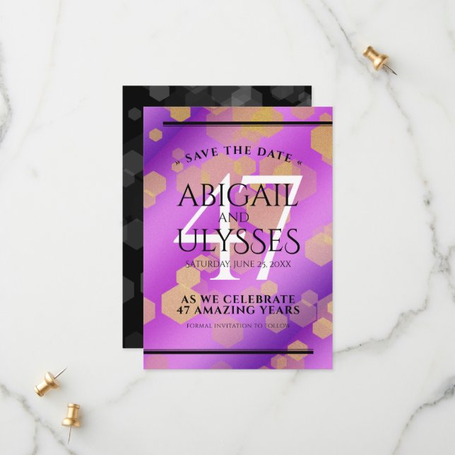 Elegant 47th Amethyst Wedding Anniversary Save The Date (Front/Back In Situ)