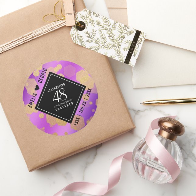 Elegant 48th Amethyst Wedding Anniversary Classic Round Sticker (Gifting)