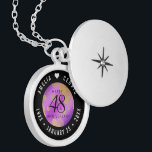 Elegant 48th Amethyst Wedding Anniversary Locket Necklace<br><div class="desc">Celebrate the 48th wedding anniversary with this elegant locket! Elegant black and white lettering with gold-dusted hexagonal confetti on an amethyst purple background add a memorable touch for this special occasion and extraordinary milestone. Customise with the happy couple's names, and add dates for their amethyst anniversary. Design © W.H. Sim,...</div>