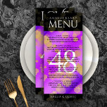 Elegant 48th Amethyst Wedding Anniversary Menu<br><div class="desc">Add sophistication to 48th amethyst wedding anniversary celebrations with this dinner menu,  which features elegant lettering and gold-dusted hexagonal confetti on amethyst purple and black backgrounds. Customise with couple's names,  dates of marriage,  venue details,  menu items,  and congratulatory messages.

Design © W.H. Sim. See more at zazzle.com/expressionsoccasions</div>