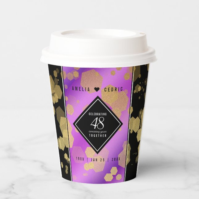 Elegant 48th Amethyst Wedding Anniversary Paper Cups (Front)