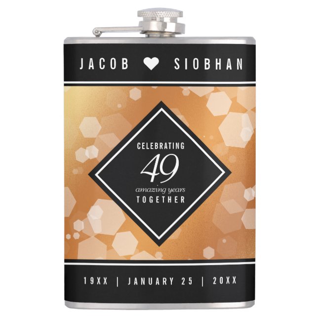 Elegant 49th Copper Wedding Anniversary Hip Flask (Front)
