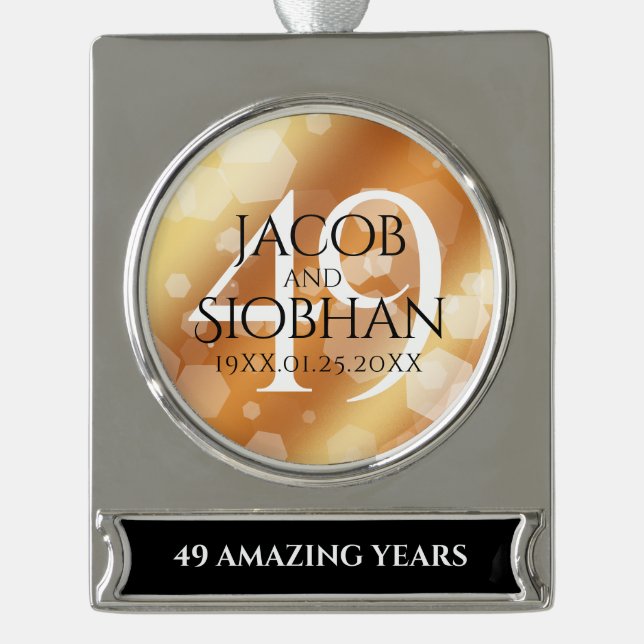 Elegant 49th Copper Wedding Anniversary Silver Plated Banner Ornament (Front)