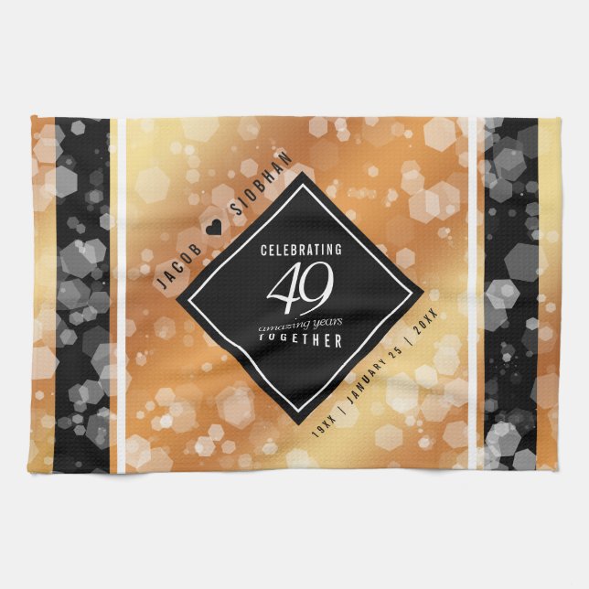 Elegant 49th Copper Wedding Anniversary Tea Towel (Horizontal)