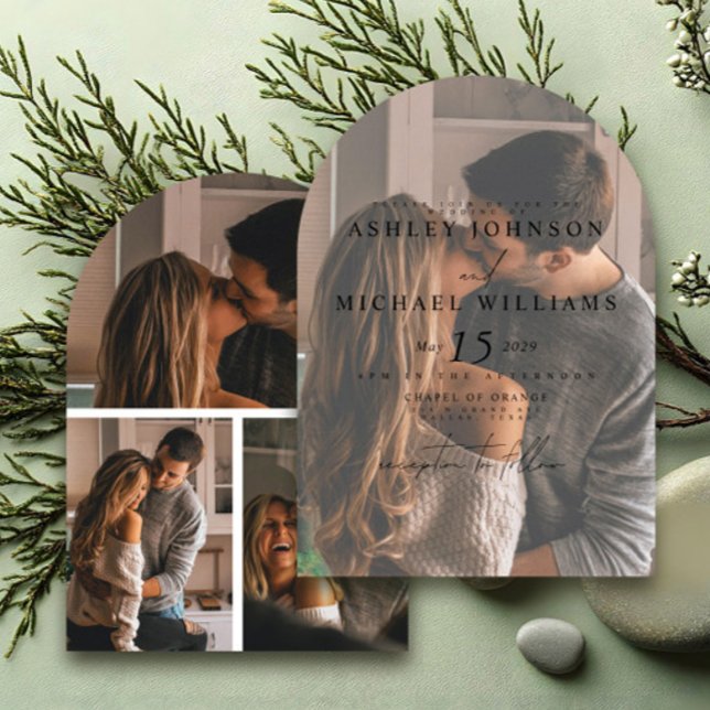 Elegant 4 Photo Arch Overlay Wedding Invitation (Creator Uploaded)