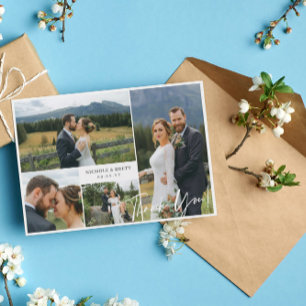 Elegant 4 Photo Collage Wedding Thank You Card