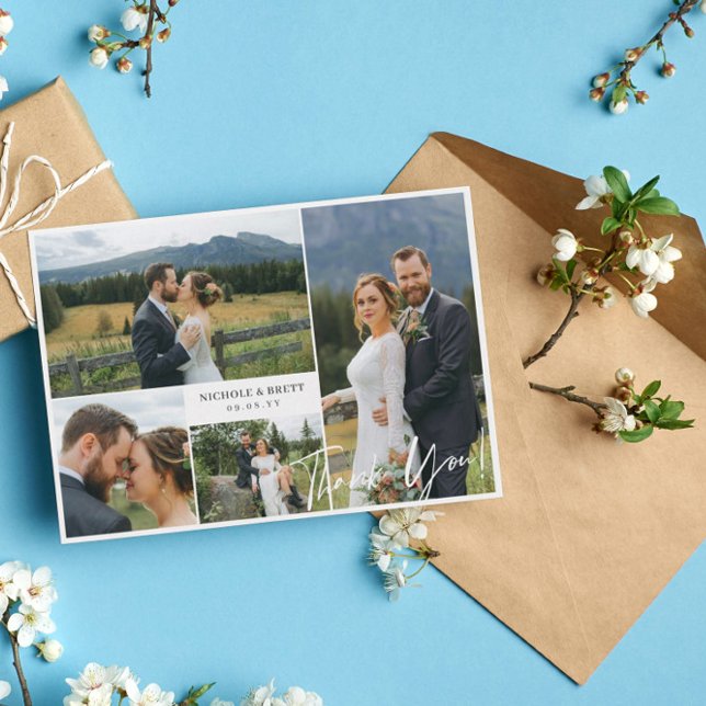 Elegant 4 Photo Collage Wedding Thank You Card (Creator Uploaded)
