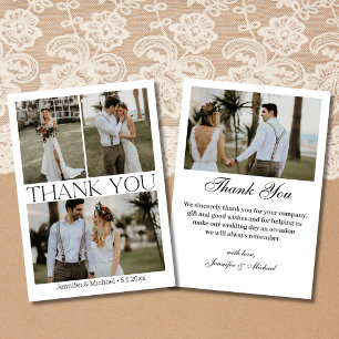 elegant 4 photos collage modern script wedding thank you card