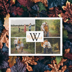 elegant 4 photos collage monogram thanksgiving  card