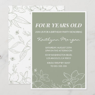 Elegant 4th birthday invitations Floral Green