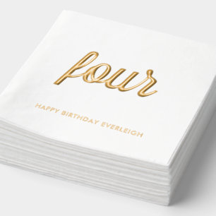 Elegant 4th Birthday Modern Gold Foil Napkins