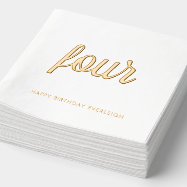 Elegant 4th Birthday Modern Gold Foil Napkins (Detail)
