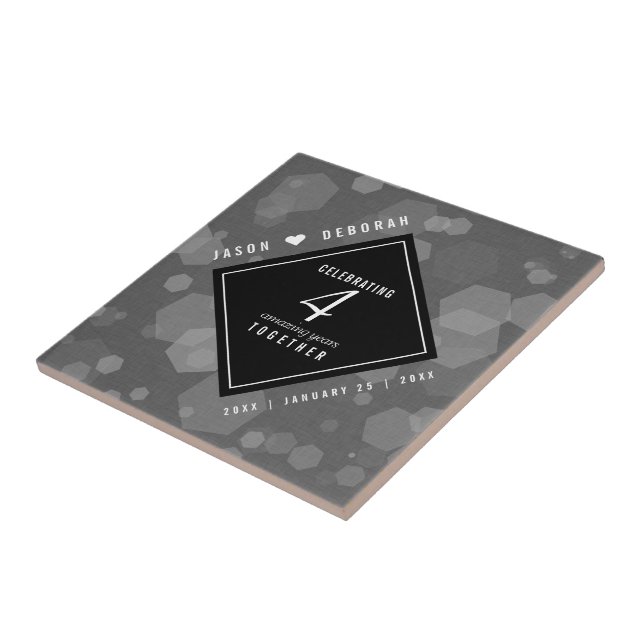 Elegant 4th Linen Wedding Anniversary Celebration Ceramic Tile (Side)