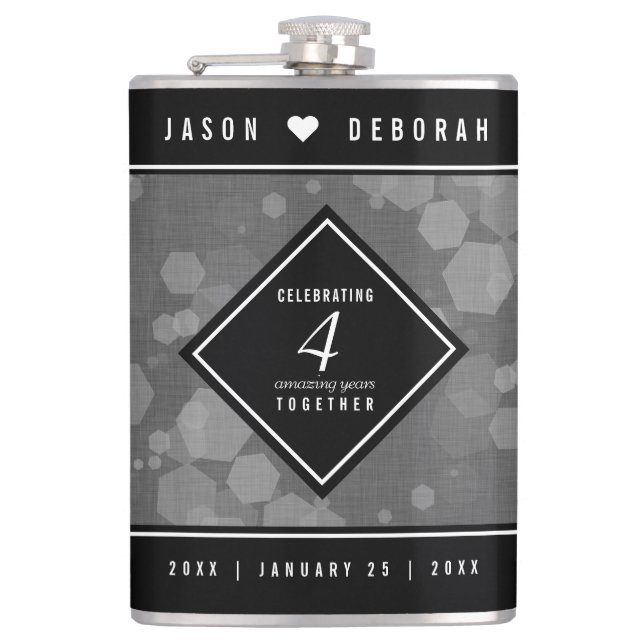 Elegant 4th Linen Wedding Anniversary Celebration Hip Flask (Front)