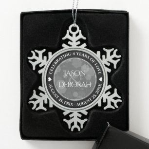 Elegant 4th Linen Wedding Anniversary Celebration Snowflake Pewter Christmas Ornament