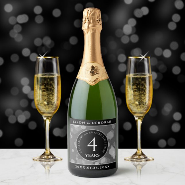 Elegant 4th Linen Wedding Anniversary Celebration Sparkling Wine Label (Creator Uploaded)