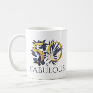 Elegant 50 and Fabulous Blue Gold Birthday Gift Coffee Mug
