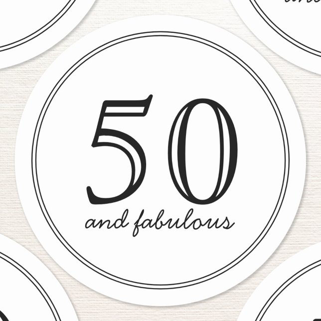 Elegant 50 and Fabulous Modern Typography Birthday Classic Round Sticker (50 fifty and fabulous custom age sticker)