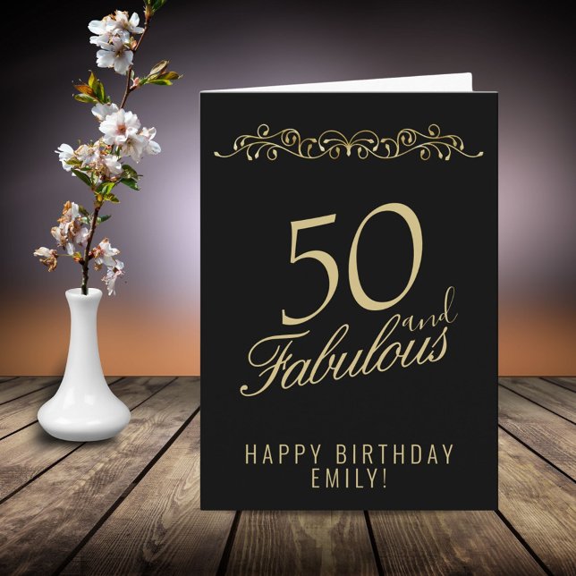 Elegant 50 and Fabulous Ornament 50th Birthday Card (Creator Uploaded)