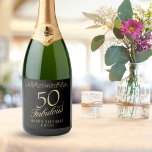 Elegant 50 and Fabulous Ornament 50th Birthday Sparkling Wine Label<br><div class="desc">Elegant 50 and Fabulous Ornament 50th Birthday Sparkling Wine Label. 50 and fabulous text in trendy golden script and an elegant ornament on black background. Personalise it with your name and your age,  and make personalised elegant wine labels for a birthday party.</div>
