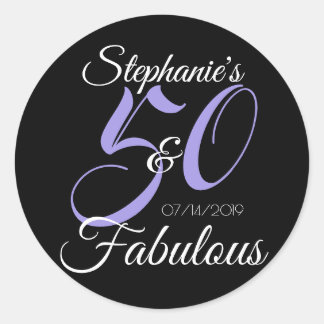 Elegant 50 and Fabulous Personalised Birthday Classic Round Sticker