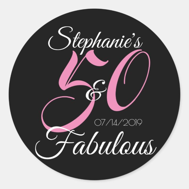 Elegant 50 and Fabulous Personalised Birthday Classic Round Sticker (Front)