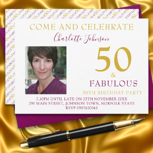 Elegant 50 and Fabulous Photo 50th birthday  Invitation