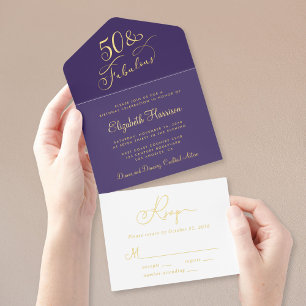 Elegant 50 And Fabulous Purple 50th Birthday Party All In One Invitation