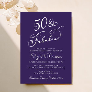 Elegant 50 And Fabulous Purple 50th Birthday Party Invitation