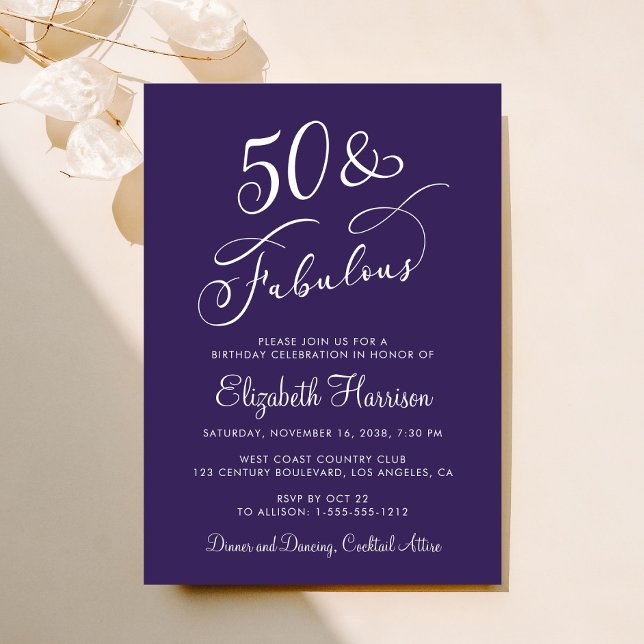 Elegant 50 And Fabulous Purple 50th Birthday Party Invitation (Creator Uploaded)