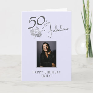 Elegant 50 and Fabulous Twigs 50th Birthday Photo Card