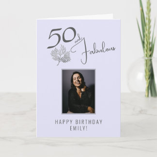 Elegant 50 and Fabulous Twigs 50th Birthday Photo Card
