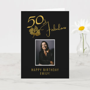 Elegant 50 and Fabulous Twigs 50th Birthday Photo Card