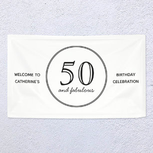 Elegant 50 and Fabulous Typography Birthday Party Banner