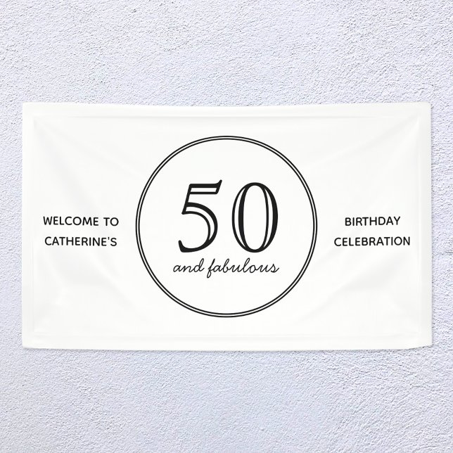 Elegant 50 and Fabulous Typography Birthday Party Banner (Fifty and fabulous personalized party welcome banner)