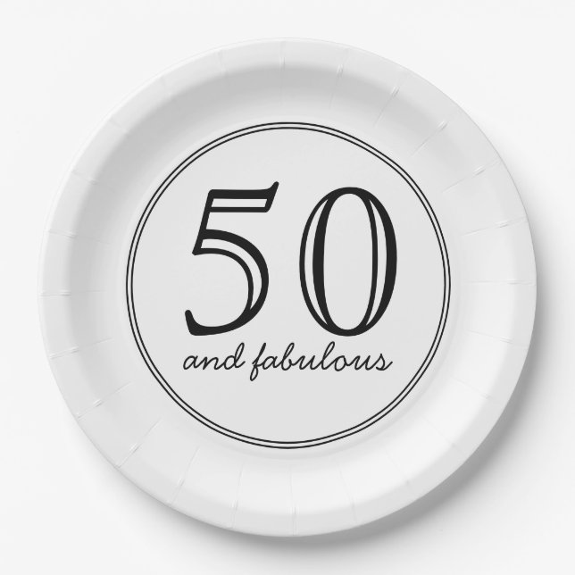 Elegant 50 and Fabulous Typography Birthday Party Paper Plate (Front)
