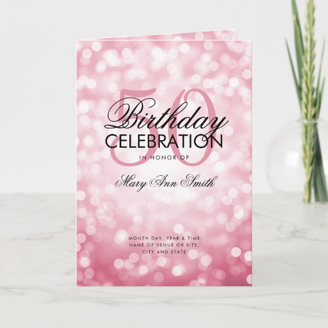 Elegant 50 Birthday Program Lights Rose Gold Menu (Front)