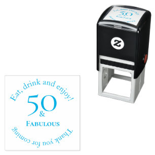 Elegant 50 & Fab Circular Light Blue Event Design Self-inking Stamp