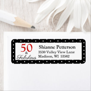 Elegant 50 & Fabulous 50th Birthday BLK WH Address Return Address Label