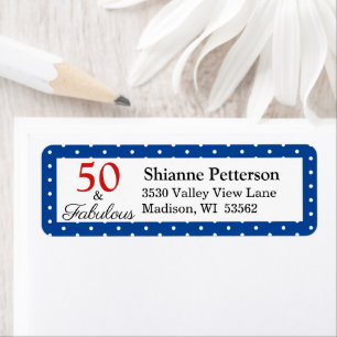 Elegant 50 & Fabulous 50th Birthday Blue Address Return Address Label