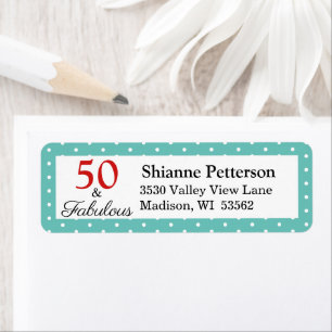 Elegant 50 & Fabulous 50th Birthday Teal Address Return Address Label