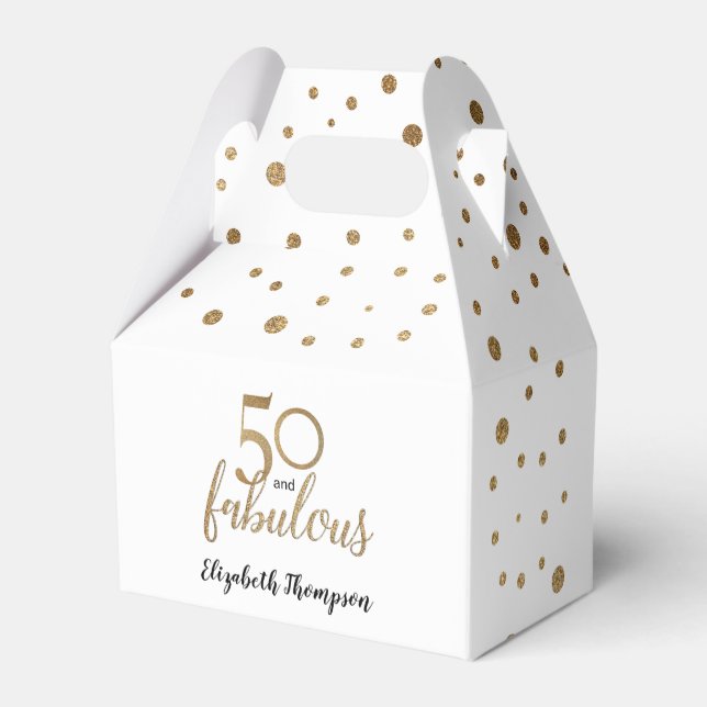 Elegant 50 & fabulous Birthday White Gold Confetti Favour Box (Back Side)