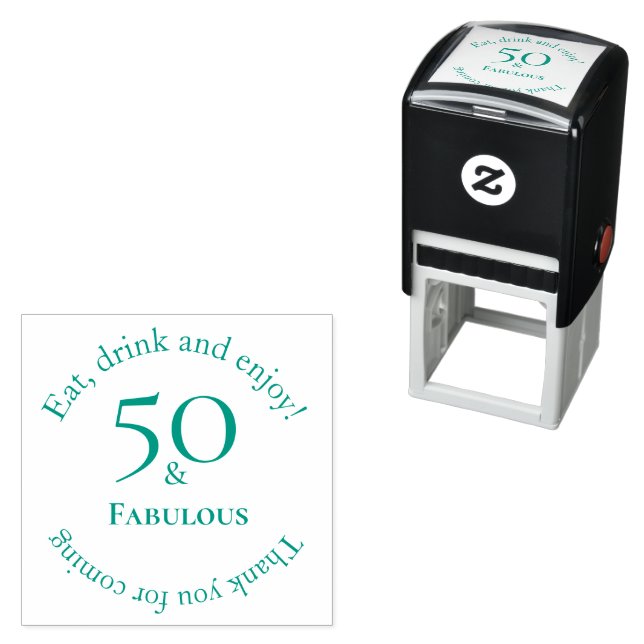 Elegant 50 & Fabulous Circular Green Event Design Self-inking Stamp (In Situ)