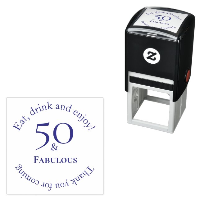 Elegant 50 & Fabulous Circular Violet Event Design Self-inking Stamp (In Situ)