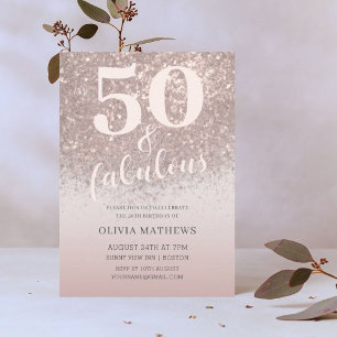 Elegant 50 & Fabulous Glitter Rose Gold Birthday Invitation