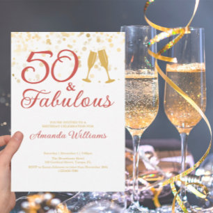 Elegant 50 & Fabulous Gold and Pink Birthday Invitation