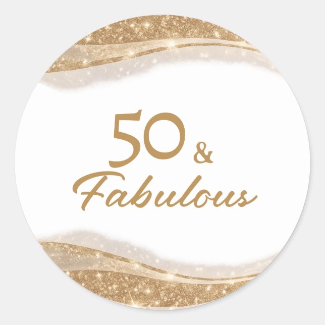Elegant 50 & Fabulous Gold Birthday Classic Round Sticker (Front)