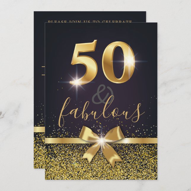 Elegant 50 & Fabulous Gold Glitter 50th Birthday Invitation (Front/Back)