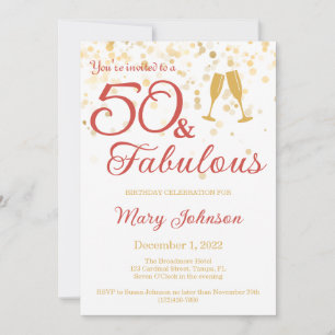 Elegant 50 & Fabulous Gold Glitter Birthday Invitation